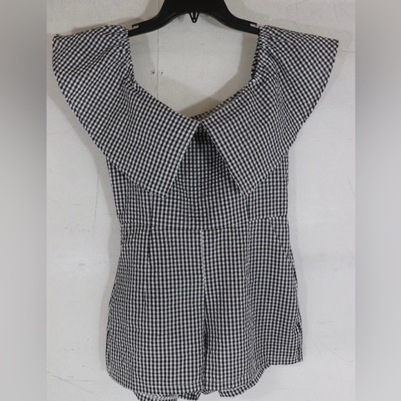 NWT Three Days Black & White Gingham Off Shoulder Romper Size XS - Picture 1 of 4